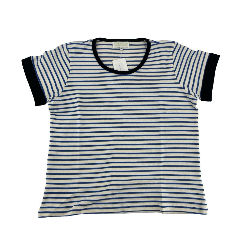 The Lady & the Sailor Women's T-Shirt Ringer Striped Blue Cotton Sz 3